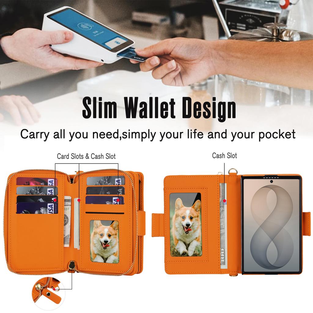 Crossbody Multi Cards Solt Zipper Flip Leather Phone Case for For Samsung Galaxy Z Fold8 Fold 8 Wide Shockproof Book Stand Cover