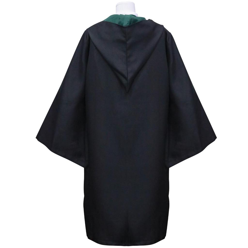 [Sutekus] Harry Potter Robe + Glasses + Tie + Magic Wand 4-Piece Full Costume Set, Unisex, School Style (Slytherin (Green), L (170~175cm))