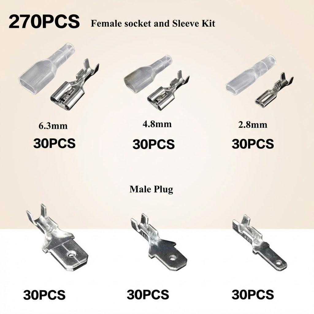 

180270PCS Wire Crimp Terminal Connector Kit Male Female Spade Electrical Connectors for Home Wiring and DIY Projects