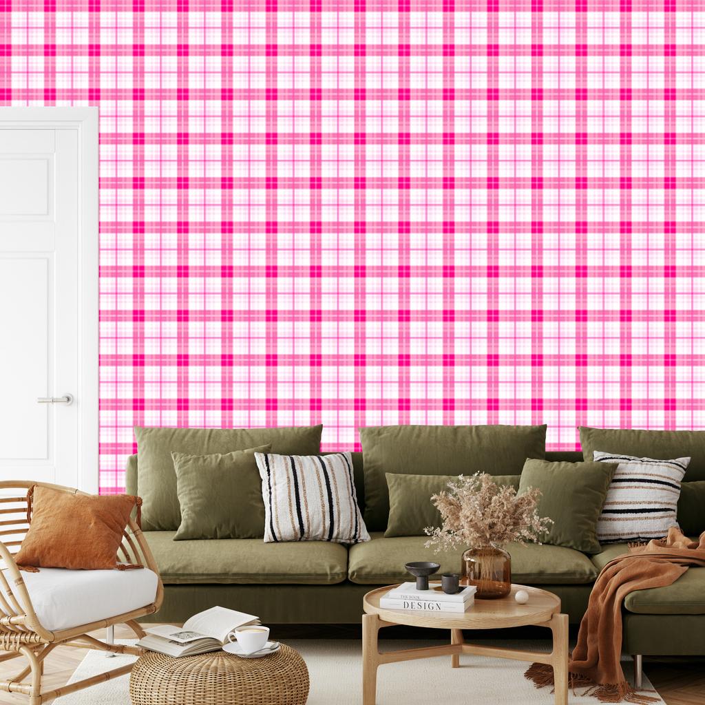 Pink Checkered Wallpaper Powder Pink and White for Living Room and Bedroom 50x1000