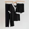 Women's Summer Pajama Set - Three-Piece Short-Sleeve Top, Long & Short Pants with Chest Pads, Lace Design, Wear Indoors or Out.