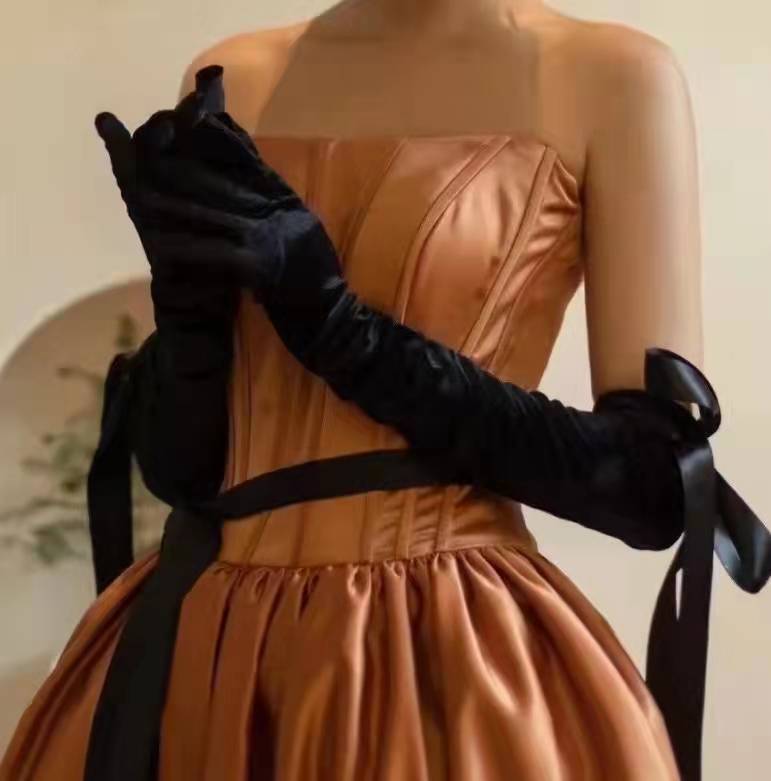 Autumn and Winter Velvet Long Gloves Black Dress Wedding Ball Bridal Etiquette Dinner Performance Party Gloves