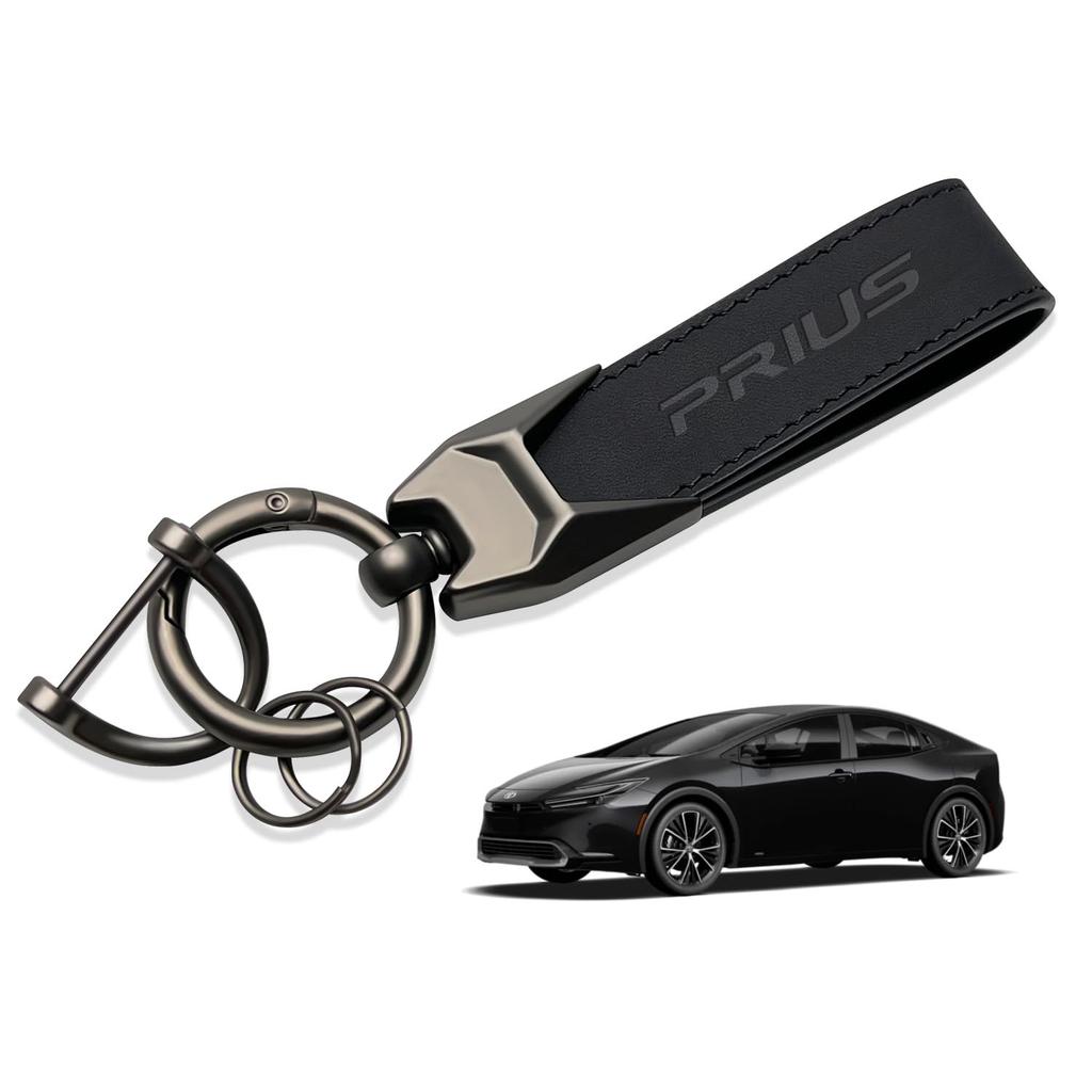 Prius 30 50 60 Series Compatible Genuine Leather Car Key Holder Key Ring Key Chain Car Logo Embossed Carabiner Strap Feels Good To the Touch Simple