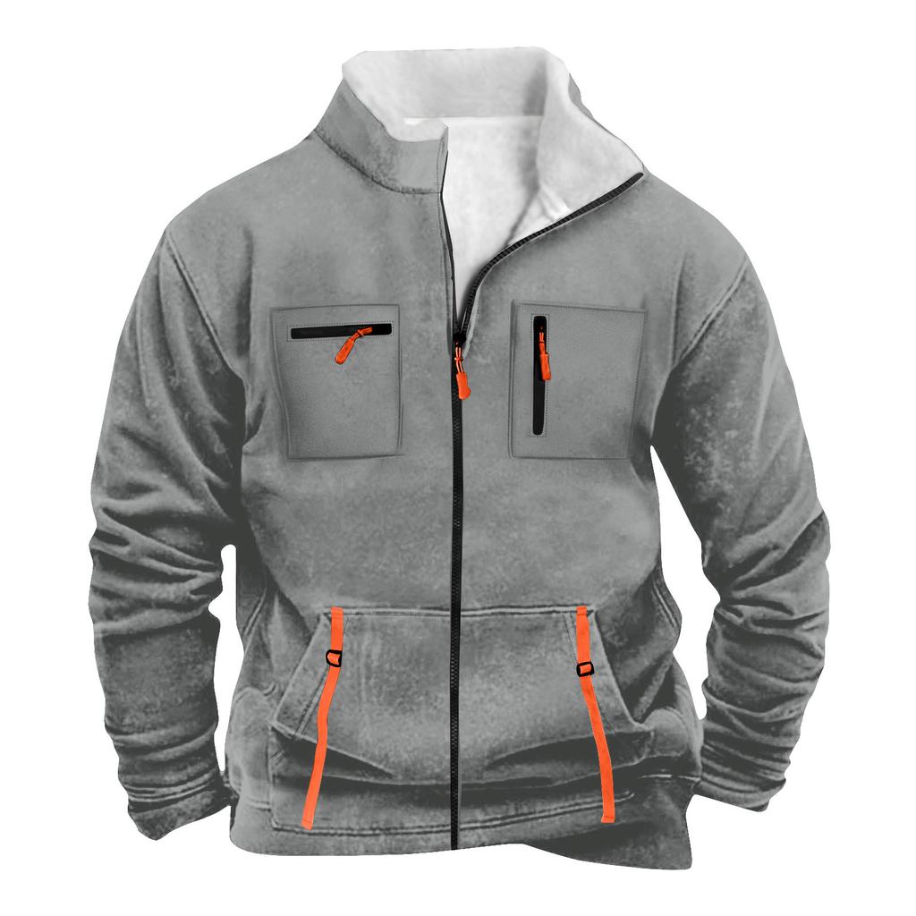 Men's Solid Color Zipper Pocket Zipper Sweatshirt Jacket Men's Sports Large Size Casual Sweatshirt Jacket