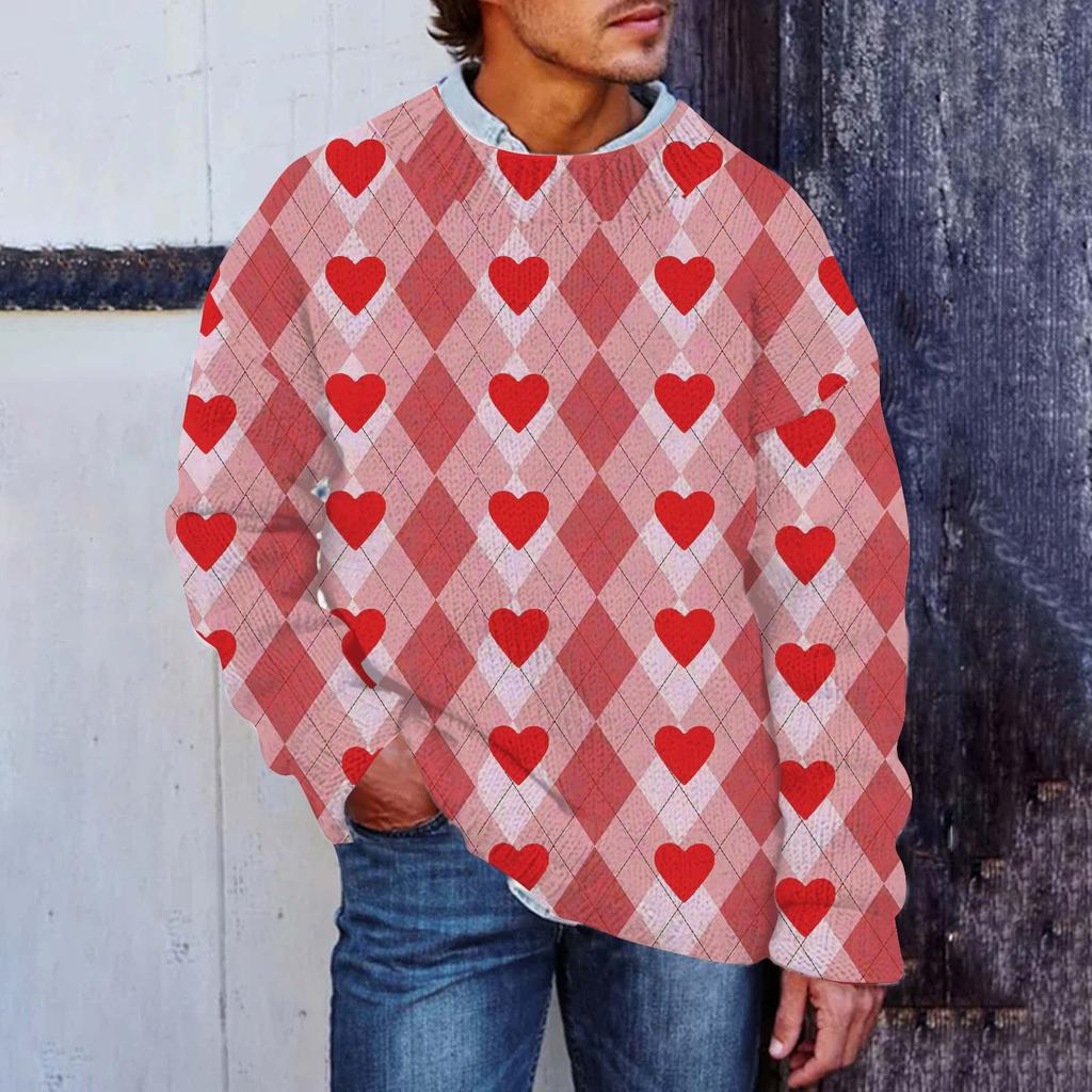 Men's Print Faux Sweater, Crewneck Sweatshirt, Loose Long-sleeved Top