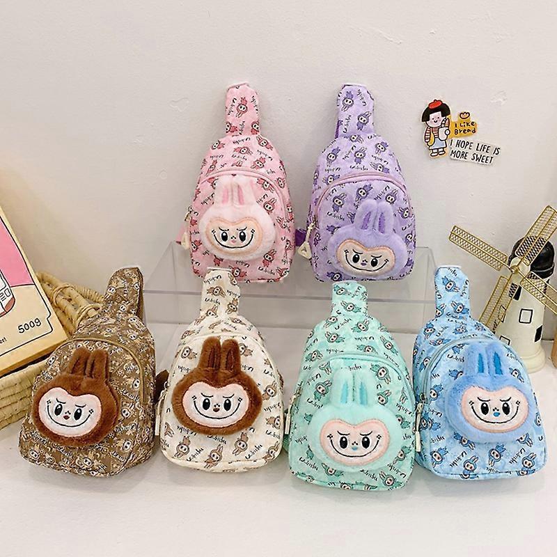 1Pcs Cartoon Labubu Plush Crossbody Chest Bag Cute Kawaii Children's Messenger Bags Outdoor Casual Satchels Portable Backpacks