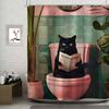 Bathroom Cat Reading On Toilet Waterproof Fabric Shower Curtain Bathroom Decoration Curtain Home Hawaiian Style Shower Curtain