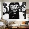 Wall Tapestry Dark Surrealing Psychedelic Girl Tapestry Black and White Hand Drawn Universe Mushroom Print Tapestry