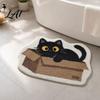 Durable Floor Mat Plush Bathroom Rug Non-Slip Absorbent Fluffy Mat Cute Easy Care Black Cat Door for Entrance Bedroom Living Room Washable