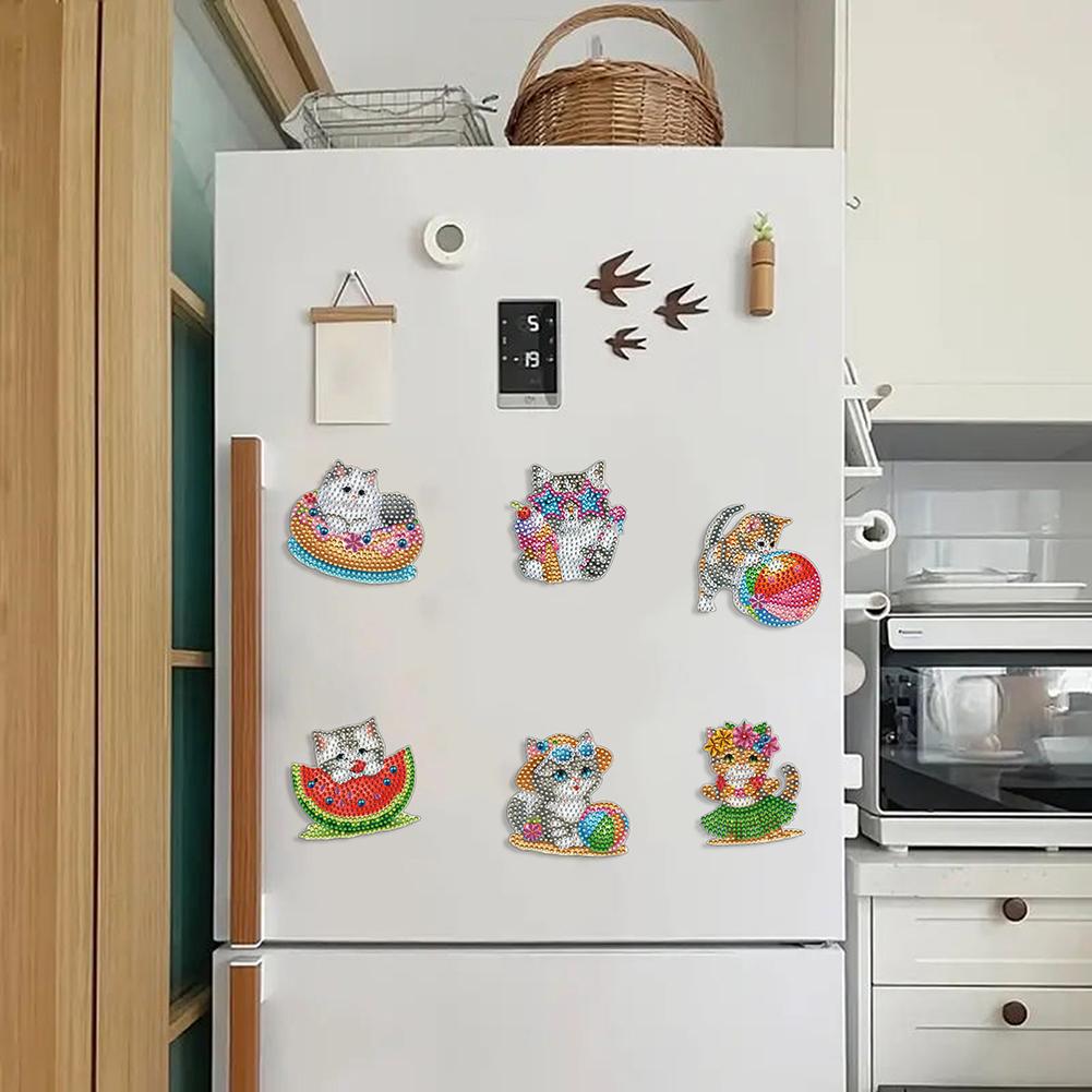 6Pcs Fridge Magnets Diamond Art Diamond Painting Kits DIY Diamond Art Refrigerator Magnets DIY Art Crafts for Adults Beginners
