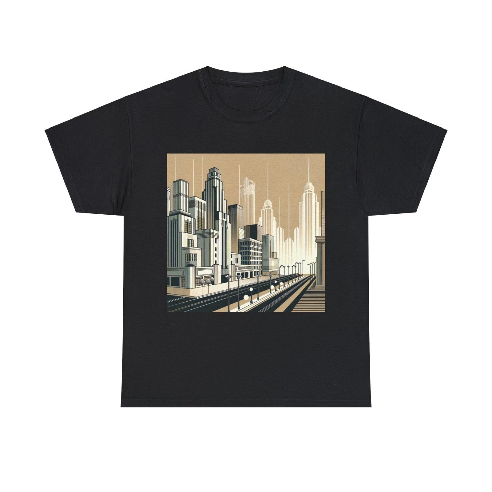 Unisex Adult T Shirt Art Deco Geometric Cityscape Minimalist Print Graphic Tee S