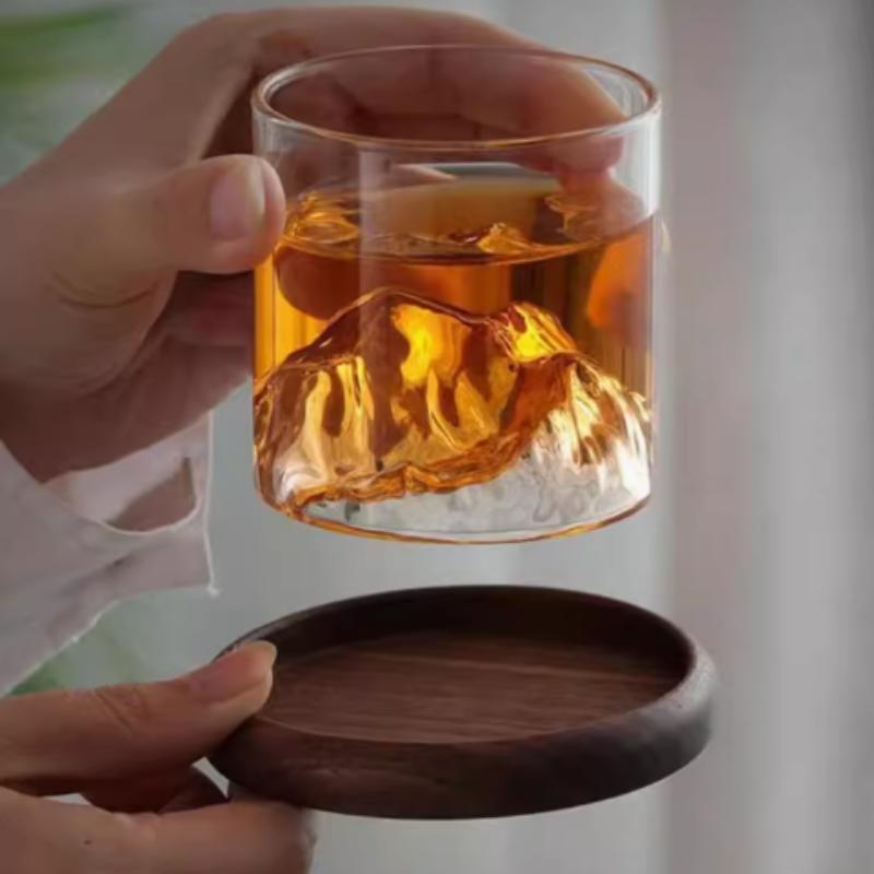 Japanese 3D Mountain Whiskey Glass Glacier Vintage Whiskey Rock Glass Whiskey Glass Wooden Gift Box Vodka Glass Wine Drum