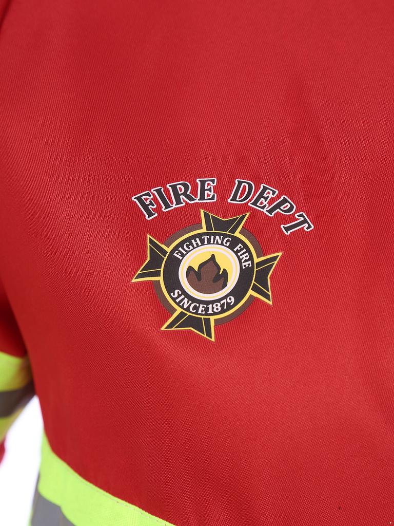 Adult Firefighter Dress Up Suit - 4-Piece Costume with Short Sleeve Jacket, Pants, Belt & Safety Helmet