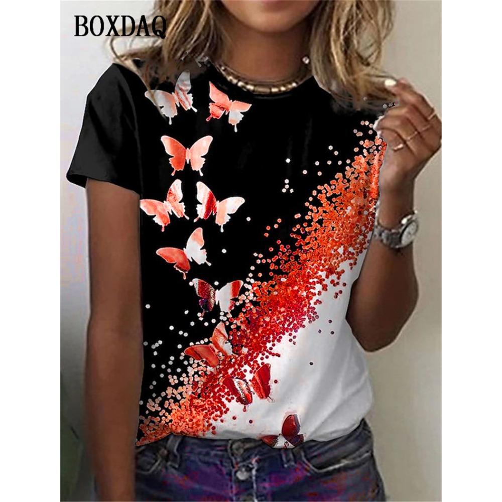 Butterfly Graphic Women Fashion T-Shirts Short Sleeve Summer 3d Print Street Hip Hop Lady Tee Casual Tops