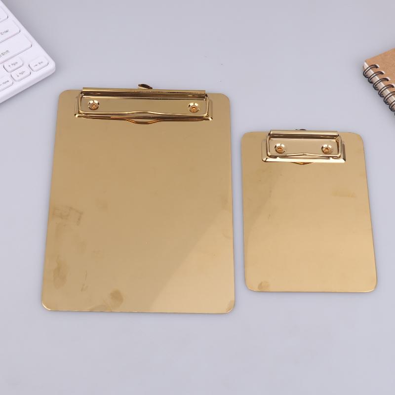 New New Golden Stainless Steel Writing Clipboard Document Stationery Paper Organizer With Metal Clip For Office School Supplies