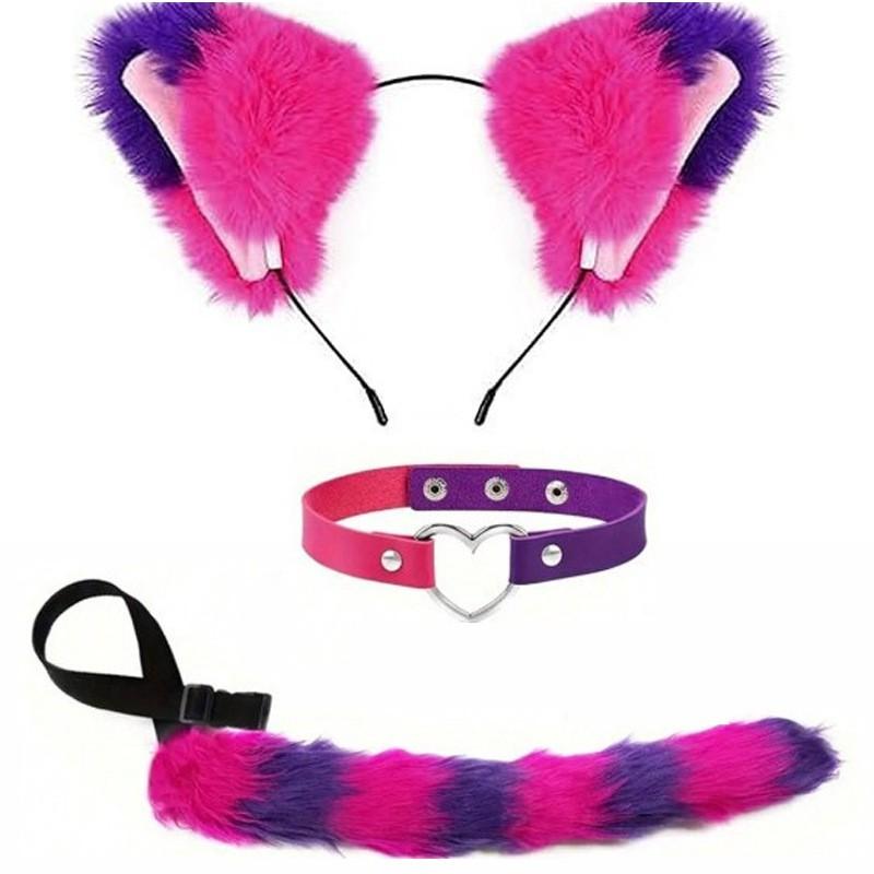 Cat Ear Headband With Tail Set Cosplay Costume Accessories Anime Kawaii Girl Party Outfit