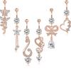 Navel Ring Set: 6-Piece Zircon Belly Button Rings with Bow and Water Drop Pendant