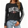Women's Casual Long Sleeve Neck Top with Rugby Print and Side Slit for Everyday Wear