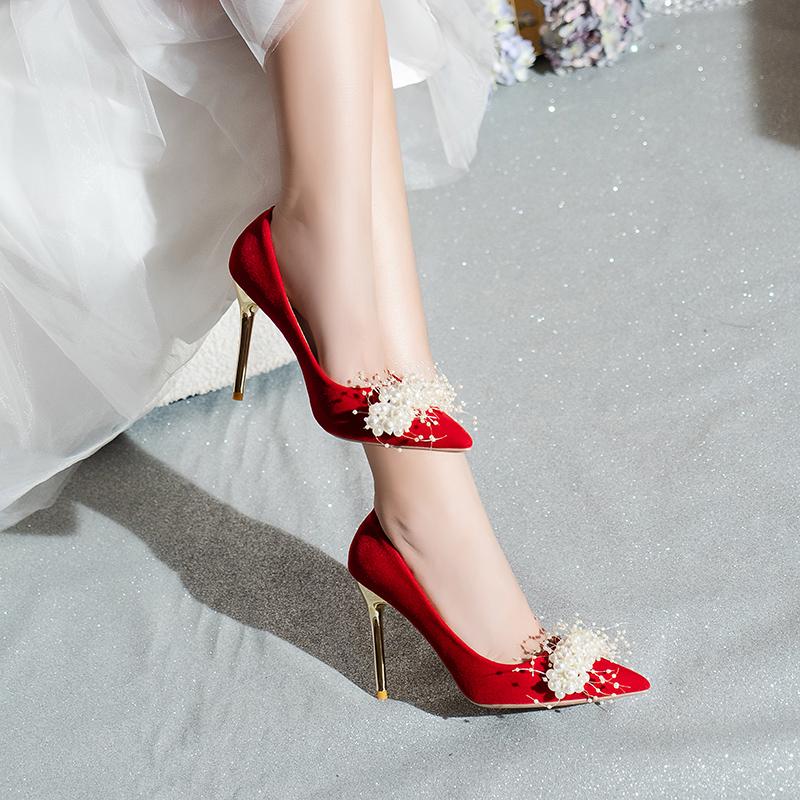 Fashion Aphixta 5cm 7cm 10cm 12cm Super High Stiletto Heels Pumps Women Office String Bead  Pearl Appliques Party Shoes Plus Big Size 45