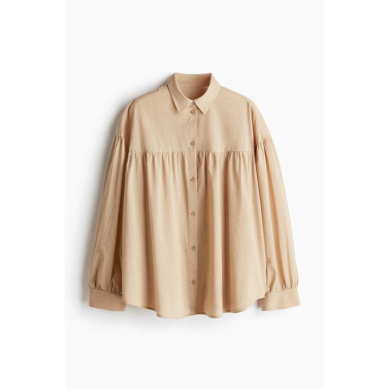 

HM Women s Shirt Fall 2025 New Arrival Casual Loose Lapel Long Sleeves Cotton Shirt Tops 1271517 Beige 155/80