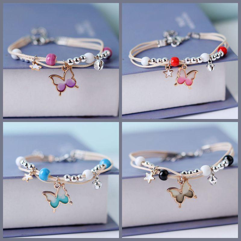 Cute Colorful Butterfly Bracelet for Women Girl Fashion Hand-woven Star Bell Beads Flower Pendant Bracelet Sister's Jewelry