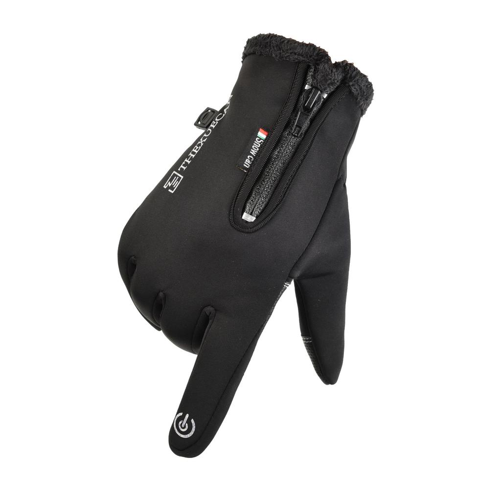 Cycling Gloves for Men Reflective  Waterproof  Zipper Outdoor Warm  Fleece and Thickened Mountaineering Sports Gloves for Women