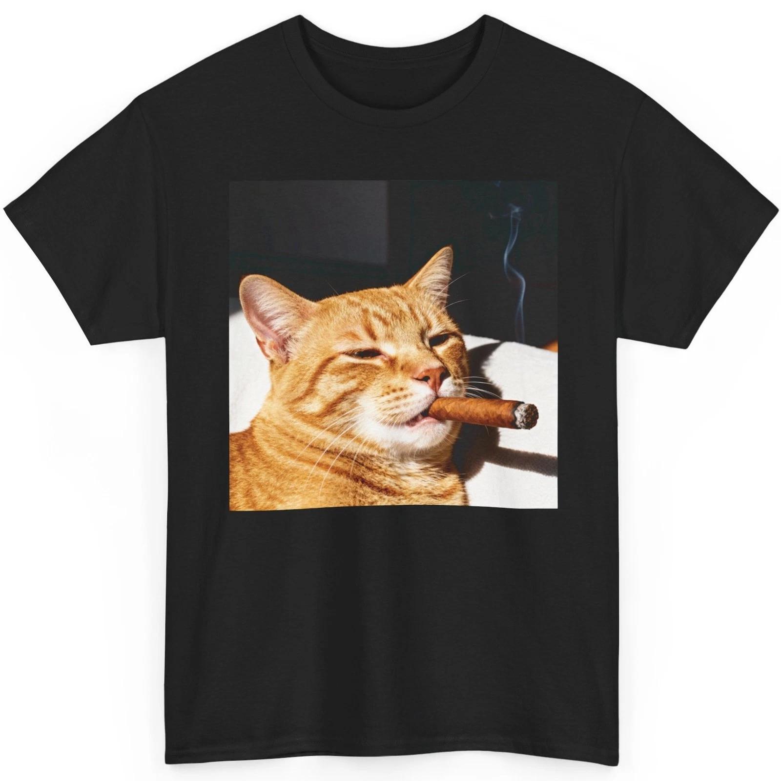 Golden Cat Cigar Parody Shirt Funny Smoking Cat Art Meme Gift for Cat Lover L