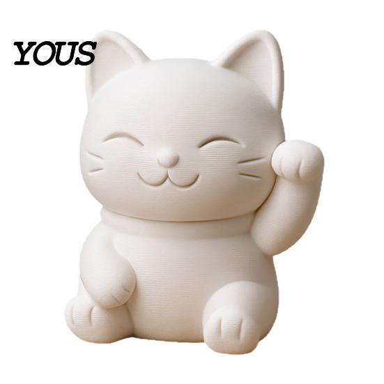 Nightstand Fortune Cat Statue 3D Printed Luck Statue, Cute White Maneki Figurine, Matte Mini Ornament for Home Desk Bedroom Decor, Holiday