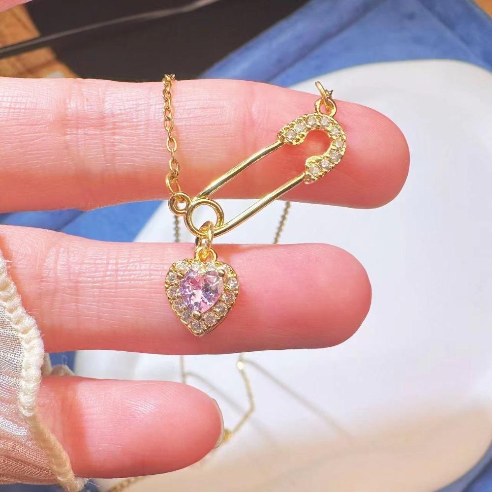 Love Pendant Pin Necklace Safety Needle Necklace Fashion Choker  Women