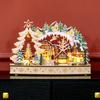 Bright Christmas village, lively wooden Christmas village, with 20 LEDs, snowy landscape, 45L x 12l x 30H cm, natural wood