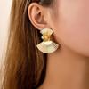 European and American Design Sense Retro Exaggerated Metal Earrings Geometric Folds Versatile Fan Flower Geometric Art