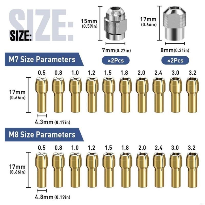   15Pcs Collet Chucks Set Replacement Brass Quick-Change Rotary Drill Nut Tool Set