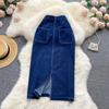 Denim Skirt Mid Length Women's Back Split Summer Korean High Waist Versatile A-Line Skirt Long Skirt