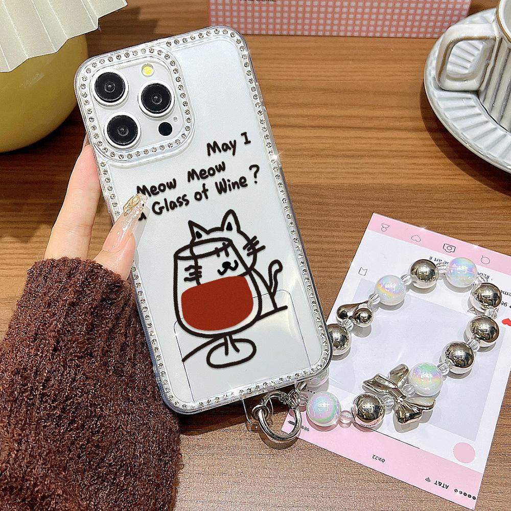 Bracelet Chain Phone Case For iPhone 17 16 15 13 14 for 17Air 17 12 14 16 Pro 17 14 16 Pro Max Sparking Diamond Cute Pattern Hard Cover With Lanyard