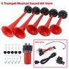 125dB Full Complete System 5 Trumpet Musical Sound Air Horns with Compressor, Wiring Harness, Button