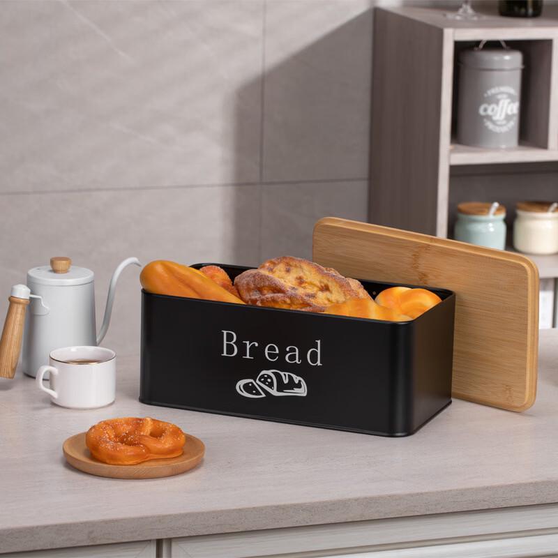 Bamboo Lid Metal Bread Box