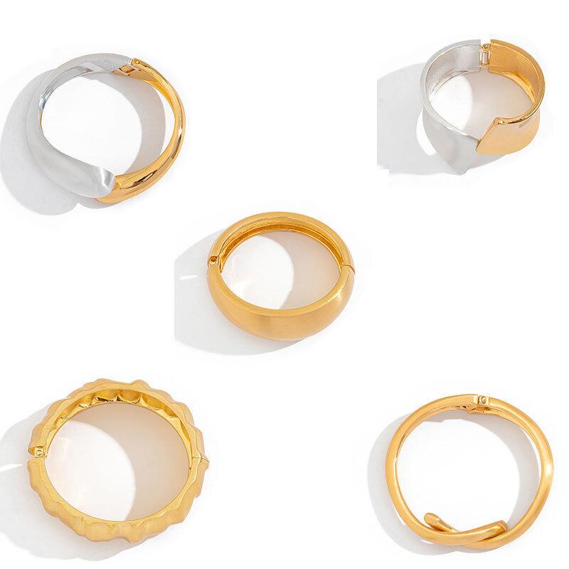 IngeSight.Z Vintage Knitteriges Metallfeder Armreifen für Damen Klassischer Anhänger Wassertropfen Offenes Armband Street Trendiger Schmuck