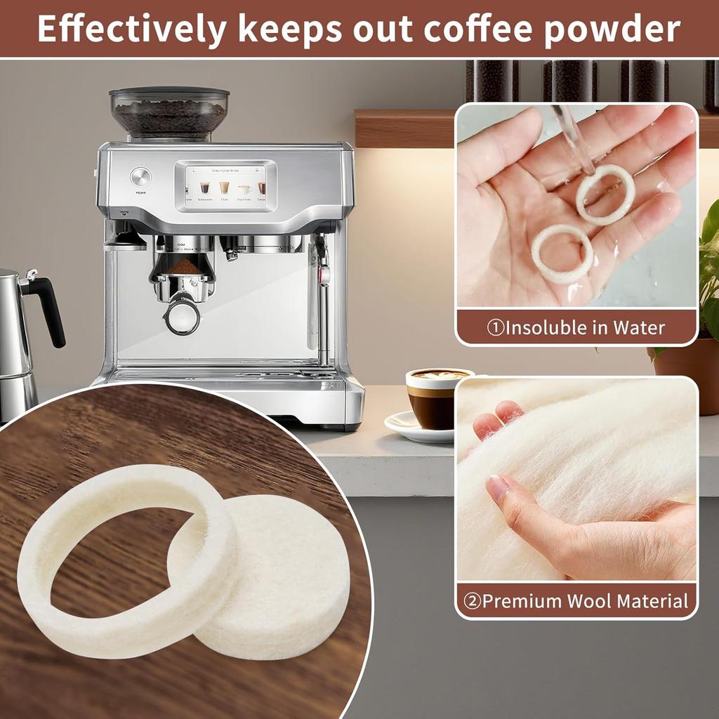 8 Pcs Felt Gasket Replacement for Breville Espresso Machine Grinders, Felt Washer Replacemen Compatible with BES870, BES878, BES880, BES980, BES990,