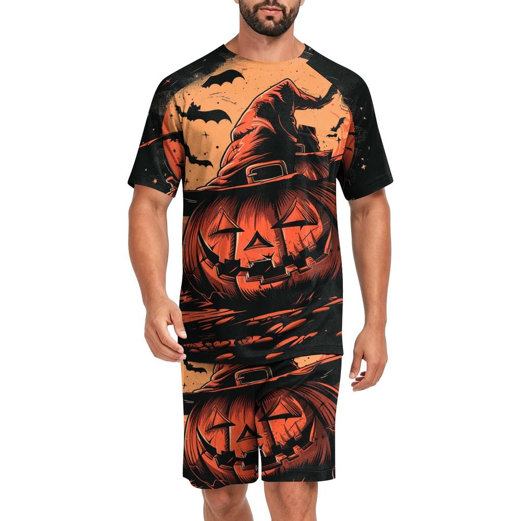 Set Pigiama Casual da Uomo per Halloween Top a Manica Corta e Pantaloncini Leggero Traspirante Abbigliamento da Notte e per il Tempo Libero