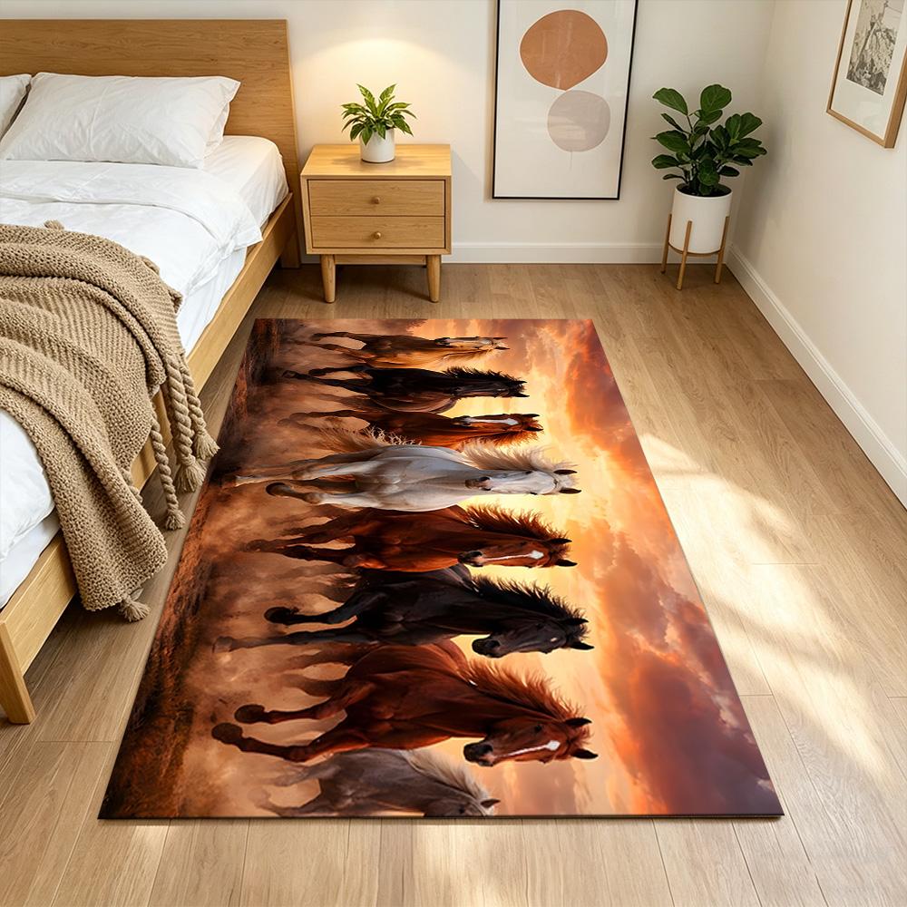 Sunset Horses Running Wild Non-Slip Home Carpet Design for Office Decor Living Room Gift