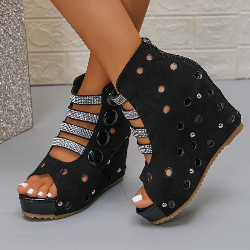 Escarpins Femme Bout Rond Bout Ouvert Strass Plateforme Découpe Plateforme Grande Taille Sandales Romaines