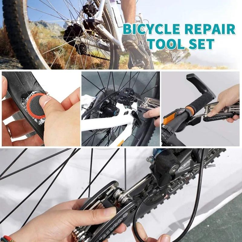 Fahrrad Reparaturwerkzeug Set, Fahrrad Zubehör, Multi Tool Set mit Pumpe Reifenflicken, Tragbares Mountainbike Rennrad Reifen Auto Werkzeug Set