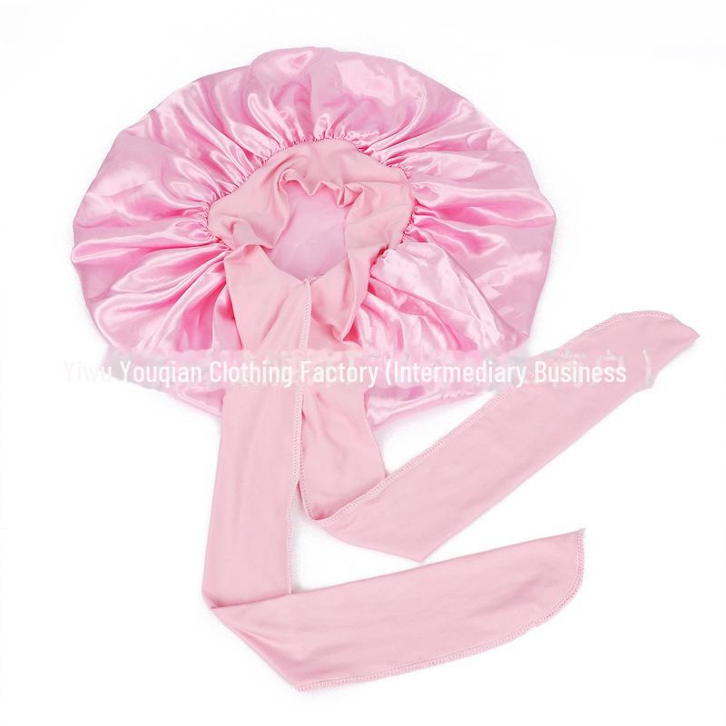 Elastische Schlaf- und Duschhaube aus Satin mit breiter Krempe für Damen – einfarbig, Größe L