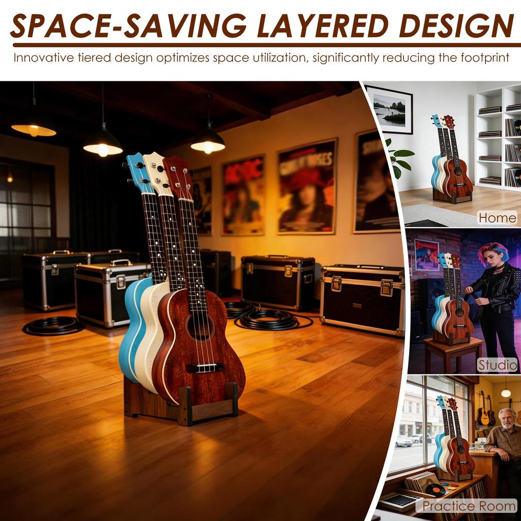 Multi Guitar Storage Rack Wooden Guitar Display Stand 3 Tier Floor Standing Bass Storage Rack Vintage Electric Guitar Organizer