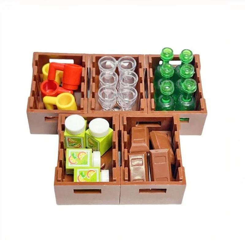 1 Set Foods And Tools Building Blocks Diy Toys Seafood Meat Vegetables Fruit Dessert Dishes Small Particle Blocks