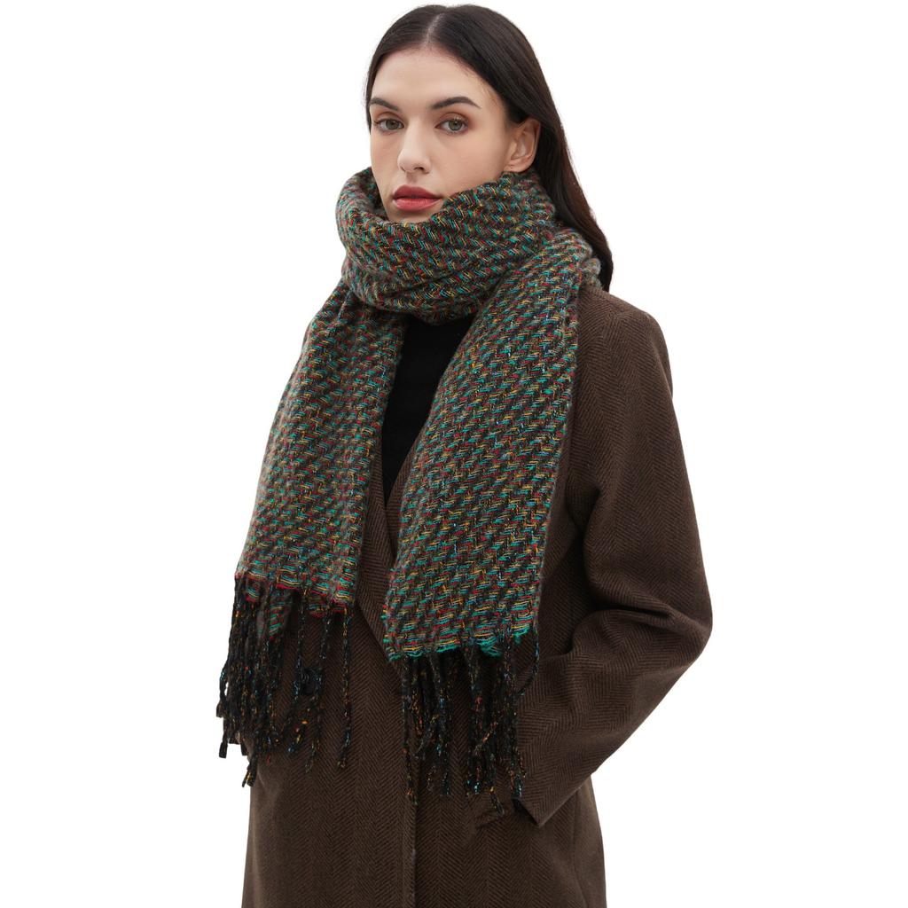 New Scarf Autumn and Winter Men's and Women's Fringed Colored Flower Scarf Shawl