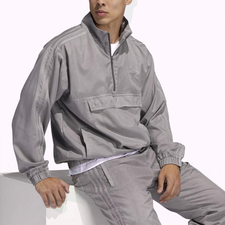 adidas Originals Trefoil G Wash Track Jacket With Logo And Half-Zip Large Pocket Unisex Jacket Gray GL9902