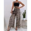 Modă de Primăvară pentru Femei Pantaloni Largi cu Drapaj cu Talie Elastică cu Imprimeu Leopard Clasic Stil Casual Lejer