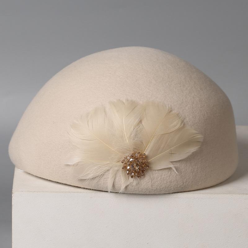 Autumn and Winter New Hat Women's Wool Beret British Retro Mink Hair Flower Curled Stewardess Hat