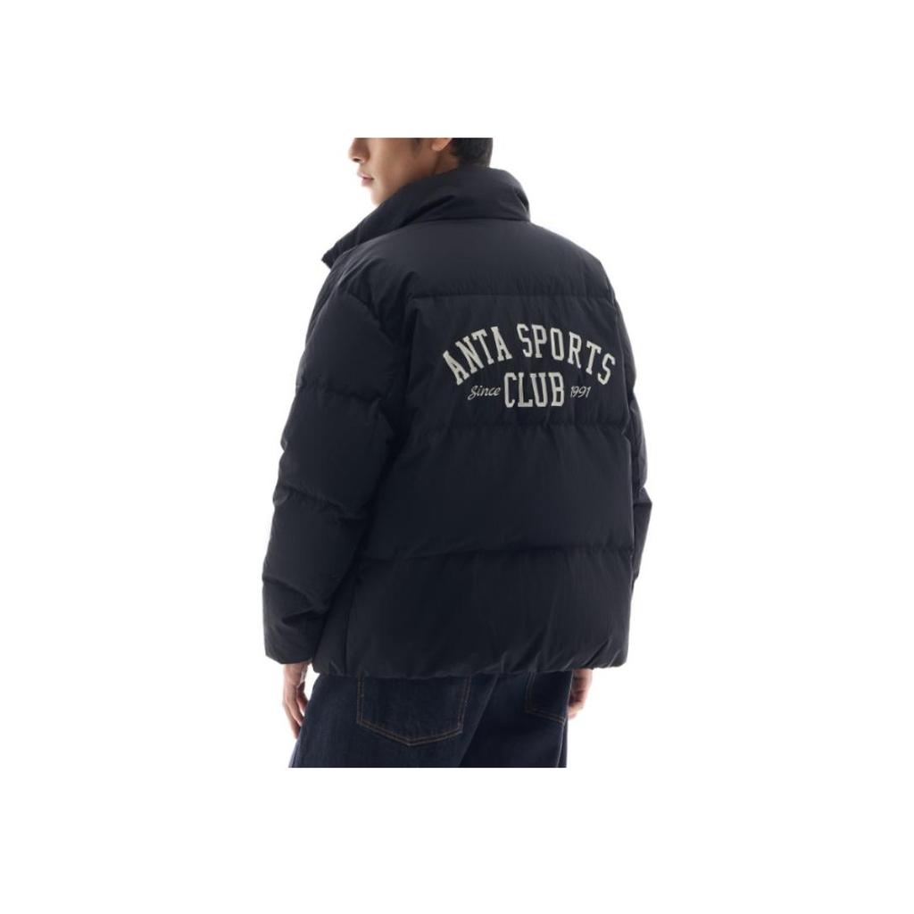 Anta Retro Water-Resistant Stand Collar Casual Letter Long Sleeve Down Jacket Men Outerwear Basic-Black 152448907-4